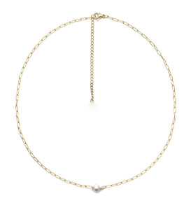 Simple Luxury White Freshwater Pearl on 24K Gold Plate Delicate Chain Necklace -French Flair Collection- N2-2175