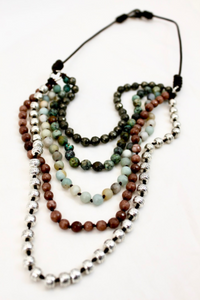 Large Semi Precious Stone Hand Knotted Short Necklace on Genuine Leather -Layers Collection- NLS-M4
