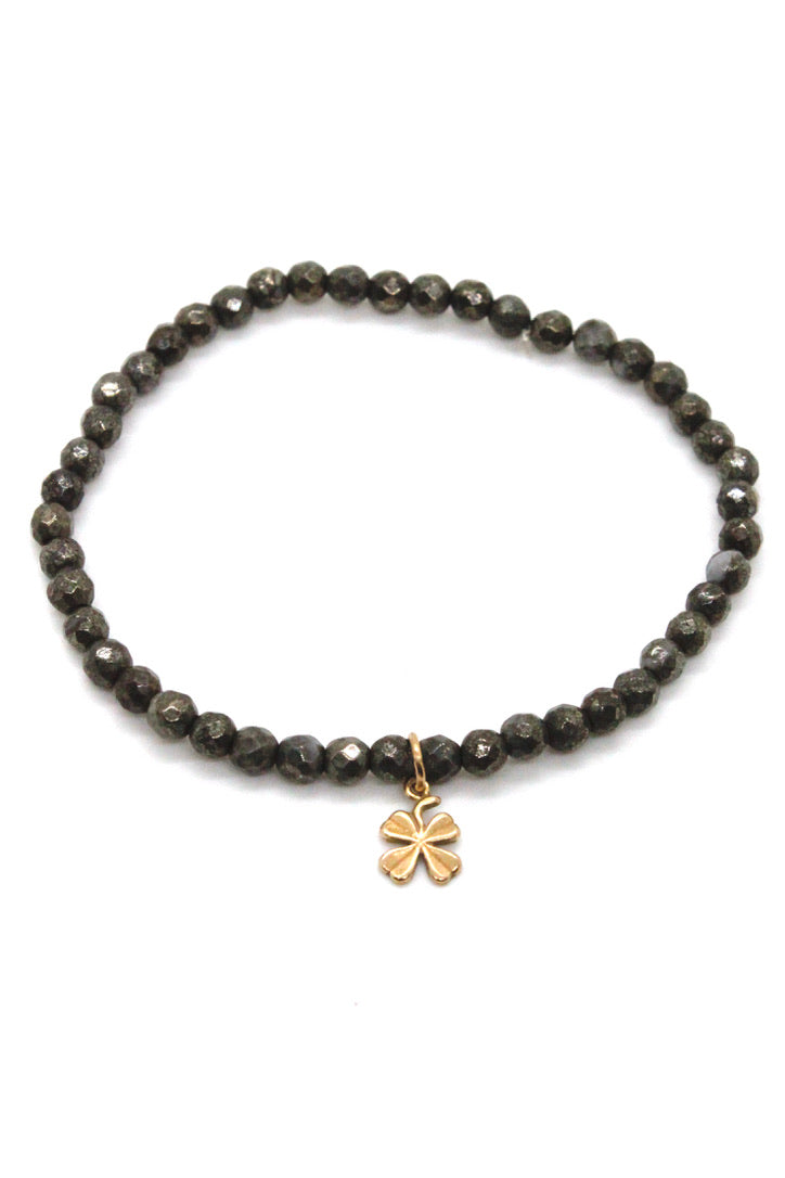 Mini Pyrite Stretch Bracelet with Gold Shamrock -French Medals Collection- B6-004
