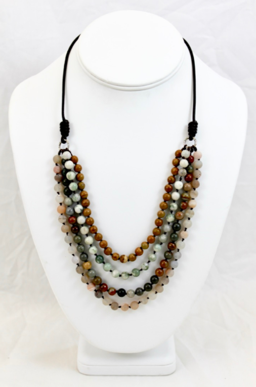 Large Semi Precious Stone Hand Knotted Short Necklace on Genuine Leather -Layers Collection- NLS-M40