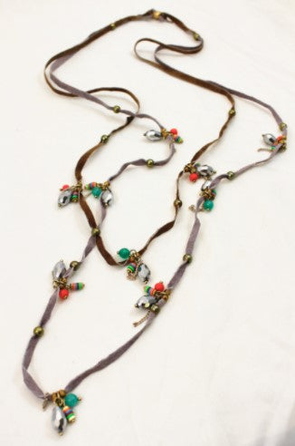 Leather and Crystal Two Tier Necklace -The Classics Collection- N2-937