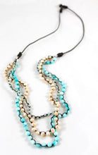 Load image into Gallery viewer, Freshwater Pearl and Turquoise Semi Precious StoneHand Knotted Long Necklace on Genuine Leather -Layers Collection- N5-041
