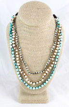 Load image into Gallery viewer, Freshwater Pearl and Turquoise Semi Precious StoneHand Knotted Long Necklace on Genuine Leather -Layers Collection- N5-041
