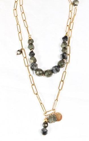 Two Town Pyrite Lariat Long Necklace -French Flair Collection- N2-993
