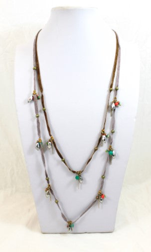 Leather and Crystal Two Tier Necklace -The Classics Collection- N2-937