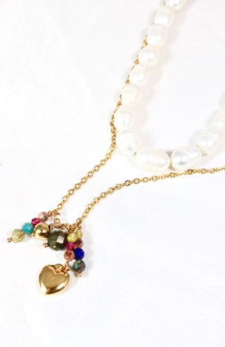Two Town Freshwater Pearl and Rainbow Stone Cluster Necklace -French Flair Collection- N2-992