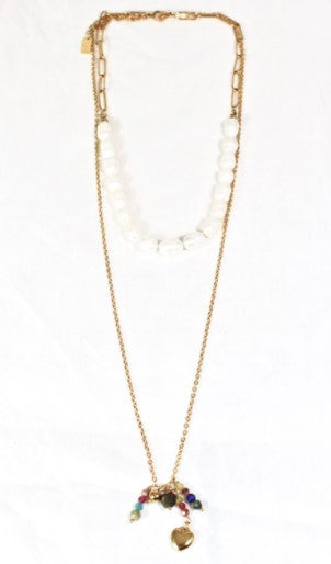 Two Town Freshwater Pearl and Rainbow Stone Cluster Necklace -French Flair Collection- N2-992