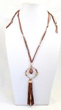 Load image into Gallery viewer, Long Smokey Pink Leather Necklace with Drop and Tassel -The Classics Collection- N2-952

