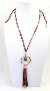 Long Smokey Pink Leather Necklace with Drop and Tassel -The Classics Collection- N2-952