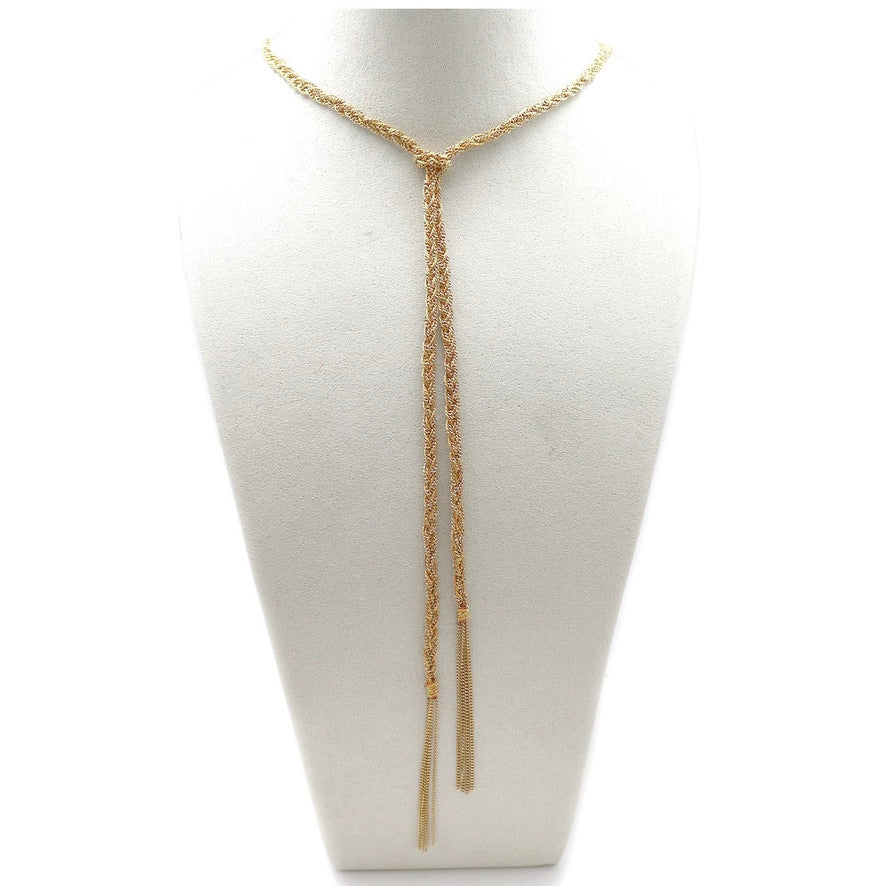 Beautiful Braided Neutral and 24K Gold Plate Chain Necklace or Wrap Bracelet -French Flair Collection- N2-2199