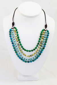 Large Semi Precious Stone Hand Knotted Short Necklace on Genuine Leather -Layers Collection- NLS-M44