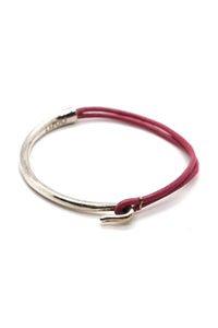 Pink Leather + Sterling Silver Plate Bangle Bracelet