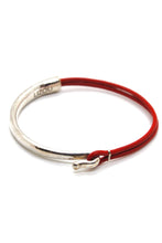 Load image into Gallery viewer, Red Leather + Sterling Silver Plate Bangle Bracelet
