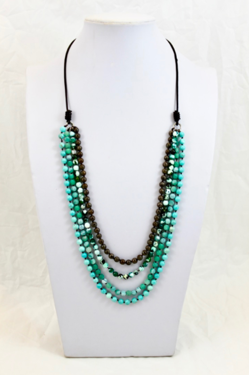 Large Semi Precious Stone Hand Knotted Long Necklace on Genuine Leather -Layers Collection- NLL-M18