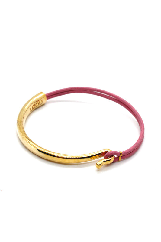 Pink Leather + 24K Gold Plate Bangle Bracelet