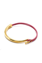 Load image into Gallery viewer, Pink Leather + 24K Gold Plate Bangle Bracelet
