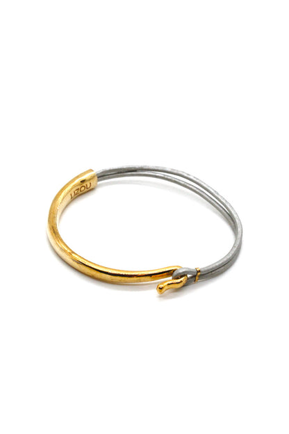 Silver Leather + 24K Gold Plate Bangle Bracelet