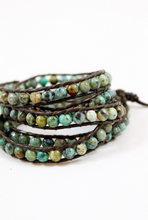 Load image into Gallery viewer, Haas - Faceted African Turquoise Leather Wrap Bracelet
