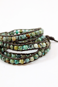 Haas - Faceted African Turquoise Leather Wrap Bracelet