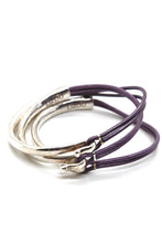 Load image into Gallery viewer, Lilac Leather + Sterling Silver Plate Bangle Bracelet
