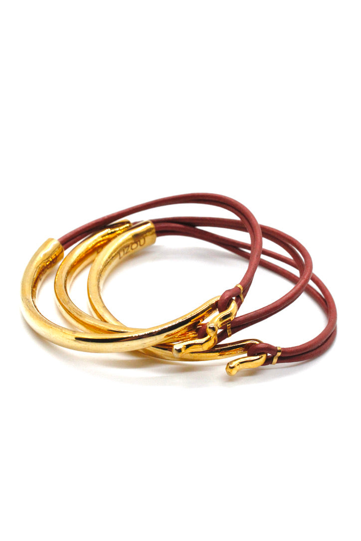 Brick Leather + 24K Gold Plate Bangle Bracelet