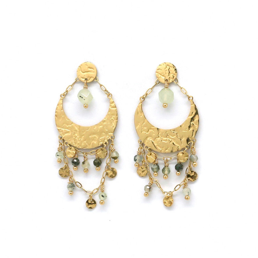Beautiful Semi Precious Stone 24K Gold Plated Dangle Earrings -French Flair Collection- E4-077