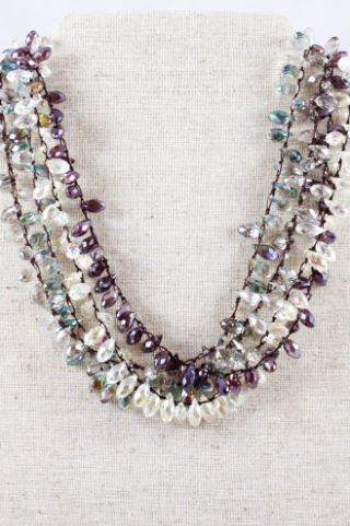 Hand Knotted Convertible Crochet Bracelet, Necklace, or Headband, Large Crystals - WR-075