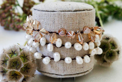Hand Knotted Convertible Crochet Bracelet, Necklace, or Headband, Crystals and Semi Precious Stones - WR-026