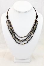 Load image into Gallery viewer, Matte Crystal Mix Hand Knotted Short Necklace on Genuine Leather -Layers Collection- NLS-057

