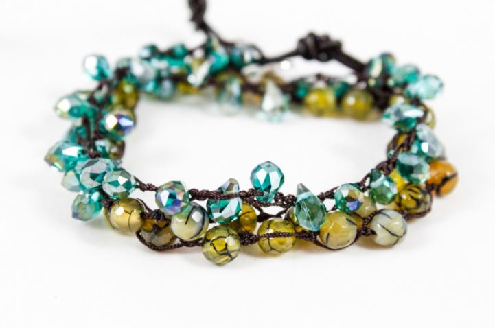 Hand Knotted Convertible Crochet Bracelet, Necklace, or Headband, Stone and Crystal Mix - WR-054