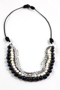 Freshwater Pearl Mix Hand Knotted Short Necklace on Genuine Leather -Layers Collection- NLS-Eskimo