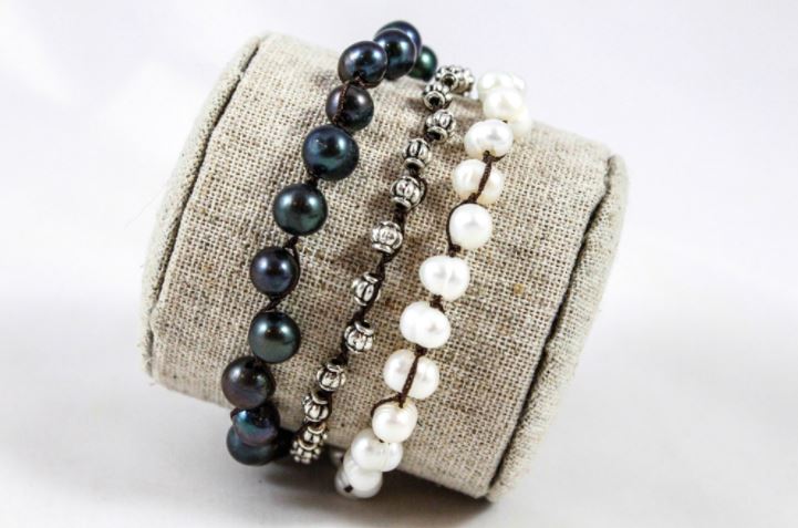 Hand Knotted Convertible Crochet Bracelet, Necklace, or Headband, Freshwater Pearl Mix - WR-046