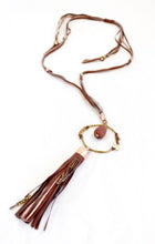 Load image into Gallery viewer, Long Smokey Pink Leather Necklace with Drop and Tassel -The Classics Collection- N2-952
