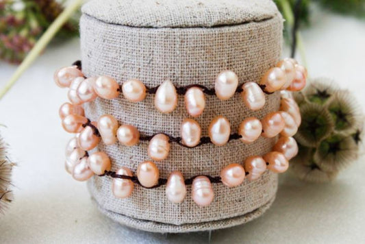 Hand Knotted Convertible Crochet Bracelet, Necklace, or Headband, Freshwater Pearls - WR-028