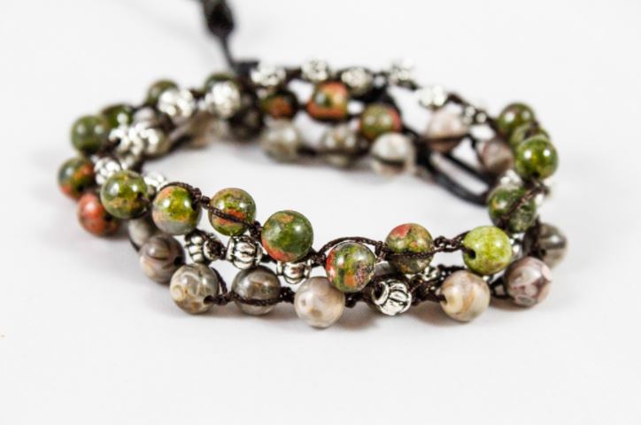 Hand Knotted Convertible Crochet Bracelet, Necklace, or Headband, Semi Precious Stone Mix - WR-043
