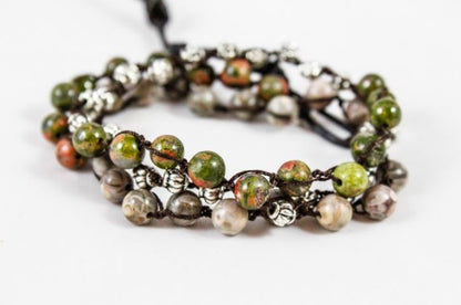 Hand Knotted Convertible Crochet Bracelet, Necklace, or Headband, Semi Precious Stone Mix - WR-043