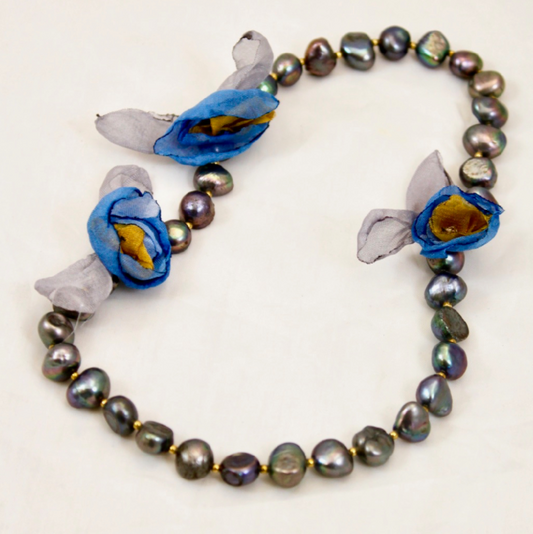 Freshwater Pearl and Flower Wrap Stretch Bracelet   -The Classics Collection- B1-976