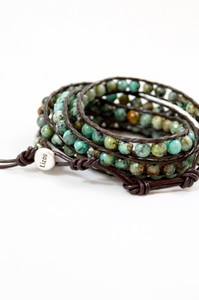 Haas - Faceted African Turquoise Leather Wrap Bracelet