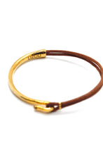 Load image into Gallery viewer, Natural Light Brown Leather + 24K Gold Plate Bangle Bracelet
