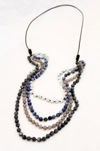 Large Semi Precious Stone Hand Knotted Long Necklace on Genuine Leather -Layers Collection- NLL-M20