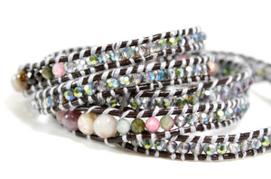 Eris - Semi Precious Stone and Crystal Mix Leather Wrap Bracelet