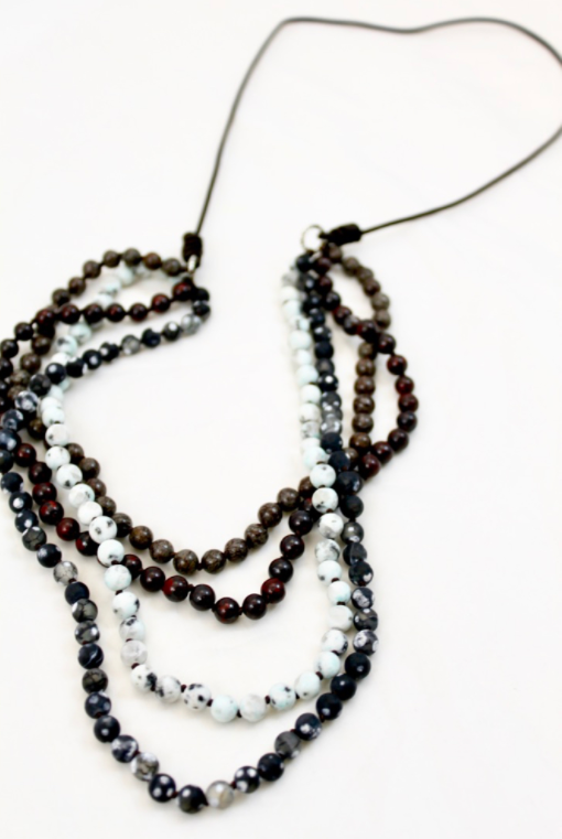 Large Semi Precious Stone Hand Knotted Long Necklace on Genuine Leather -Layers Collection- NLL-M36