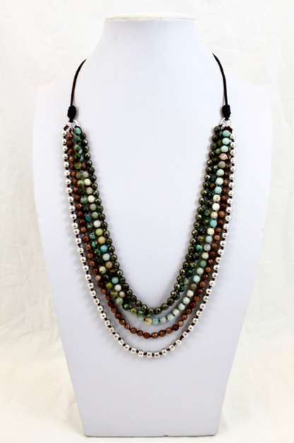 Large Semi Precious Stone Hand Knotted Long Necklace on Genuine Leather -Layers Collection- NLL-M4