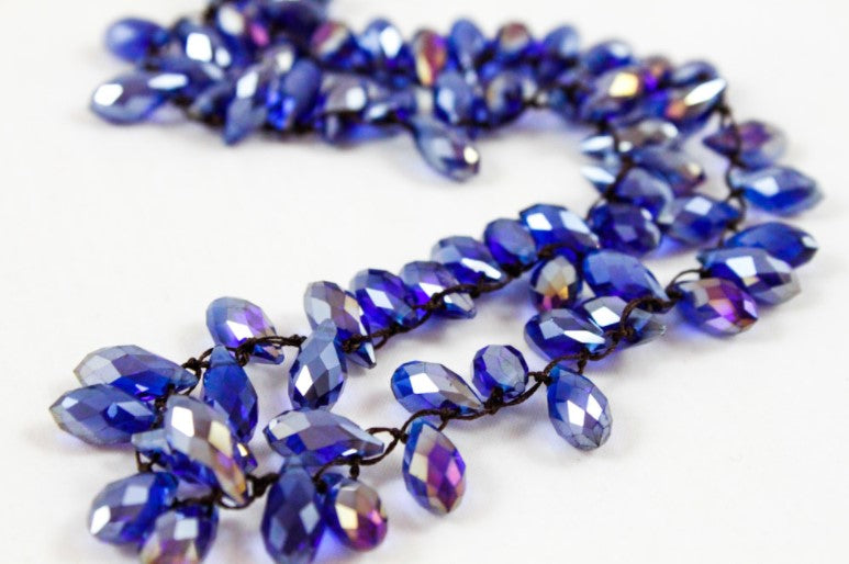 Hand Knotted Convertible Crochet Bracelet, Necklace, or Headband, Large Crystals - WR-083