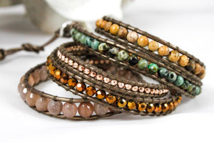 Dirt - African Turquoise and Jasper Mix Wrap Bracelet