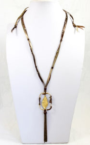 Long Leather Necklace with Tassel and Gold Charm -The Classics Collection- N2-953