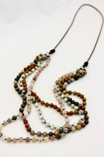 Load image into Gallery viewer, Large Semi Precious Stone Hand Knotted Long Necklace on Genuine Leather -Layers Collection- NLL-M40
