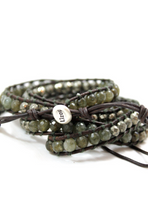 Load image into Gallery viewer, Escargot - Labradorite and Pyrite Leather Wrap Bracelet
