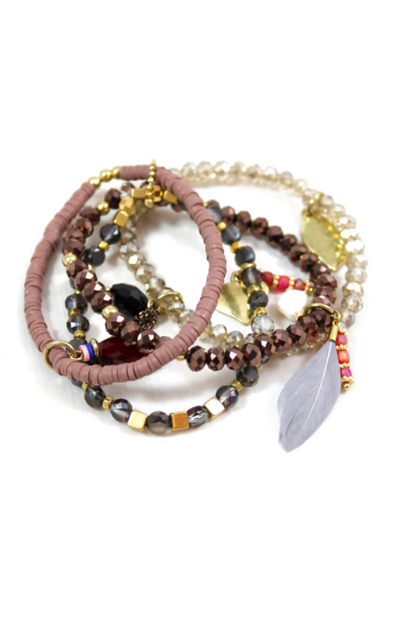 Earth Pastels with Feather Stretch Stack Bracelet -The Classics Collection- B1-808