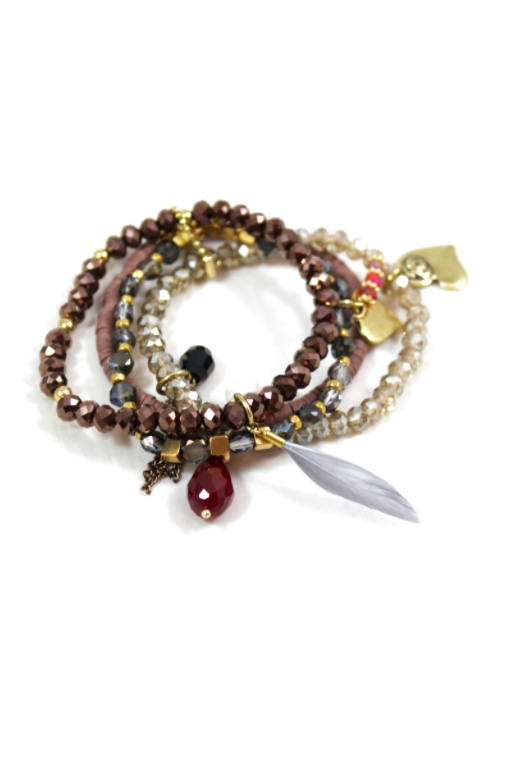 Earth Pastels with Feather Stretch Stack Bracelet -The Classics Collection- B1-808